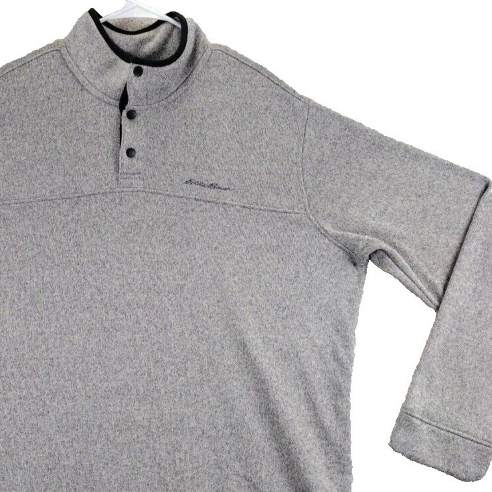 Eddie Bauer Mens‎ Gray Fleece Pullover Sweatshirt 2XL Snap Neck Embroidered Logo